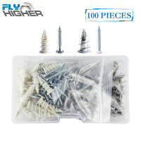 100Pcs โลหะและไนลอน Self-Drilling Drywall โลหะผสมสังกะสี Plasterboard Anchor พร้อมสกรูแตะ Kit