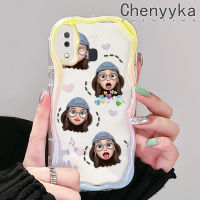 Chenyyka เคส M10s A32 A31 A20 A30ลายกาแลคซีรูปผู้หญิงติ๊กต๊อกอีโมติคอนสีสันสดใสลายคลื่นเนื้อครีมเคสโทรศัพท์โปร่งใสนิ่มเคสป้องกันซิลิโคนใส