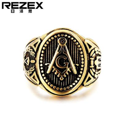 REZEX เครื่องประดับแฟชั่นบุคลิกภาพทองสมาชิกอิฐแหวนเหล็กไทเทเนียมผู้ชาย