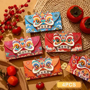 4pcs Chinese Dragon Pattern New Year Red Envelopes, 2024 Lucky Money  Envelopes, Creative Red Money Pouches, Spring Festival Wedding Celebration  Necessities