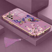 เคสสำหรับ OPPO A94 4G OPPO F19 Pro OPPO Reno 5F OPPO Reno 5 Lite ผีเสื้อสวยหรูหราพร้อมกล้องดอกไม้เคสโทรศัพท์ขอบชุบกรอบซิลิโคนนิ่มพร้อมฟรีสายคล้อง