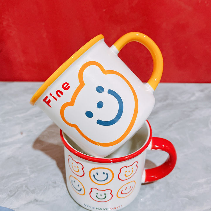 ถ้วย-mug-korea-สั้นหมีน้อยน่ารักการ์ตูนถ้วยใส่อาหารเช้าถ้วยเซรามิกถ้วยน้ำถ้วยเด็กรูปหน้ายิ้ม