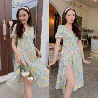 TW13318 เดรสชีฟองแขนดอลลี่พิมพ์ดอกไม้ Chiffon dress with floral print dolly sleeves