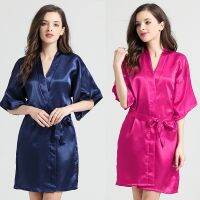 Silk pajamas Robe Lingeries เสื้อคลุมเสื้อคลุมอาบน้ำชุดนอนชุดกิโมโนสไตล์ญี่ปุ่นชุดยูกาตะวอร์มหญิงฤดูร้อนชุดนอนเซ็กซี่บางผ้าไหม, ฤดูใบไม้ผลิ