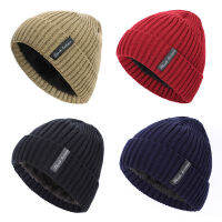 ฤดูหนาว Thicken อบอุ่นถัก Plush Beanies สำหรับชายชายสีทึบขนแกะเรียงราย Skullcaps Casual หูอุ่น Windproof Bonnet หมวก