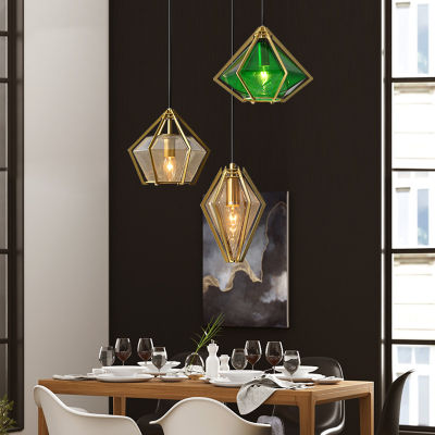 Diamond glass geometric pendant lights dinning room White green glass modern pendant lamp led scandinavian Suspension lamp