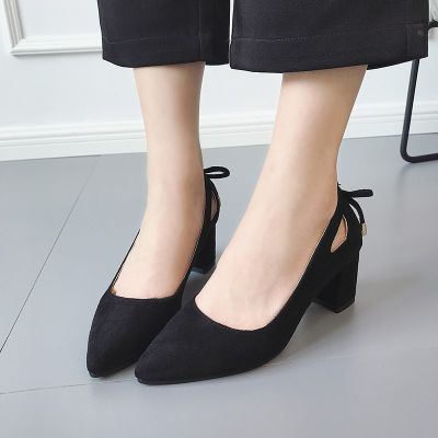 MAY Plus Size 35-44 Casual High Heels Korean Suede Shallow Mouth Women Shoes