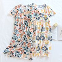 【 WYIN kitchen】 Cotton Printed Short Sleeve Pajama Sleep Tops for Women 39;s Spring and Summer Thin Home Nightdress Sweet Vestidos Mujer