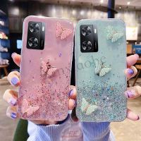 เคสโทรศัพท์สำหรับ OPPO A77 5G 4G ผีเสื้อโปร่งใส OPPO A77กากเพชรส่องแสงเป็นประกายวิบวับใสฝาครอบ5G