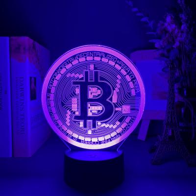 Acrylic Led Night Light Bitcoin for Room Decorative Nightlight Touch Sensor 7 Color Changing Battery Powered Table Night Lamp 3D