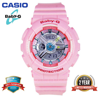 Baby-G BA110 นาฬิกาข้อมือสตรีแบบ สองเวลา แสดงผล 100M กันน้ำกันกระแทกไฟอัตโนมัติ LED แสดงเวลาโลก กีฬานาฬิกาข้อมือรับประกัน 2 ปี BA-110CA-4A 100% ใหม่แท้