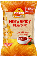 Mission Tortilla Chips ฺฺฺHot &amp; Spicy Flavoured 65g ขนมข้าวโพดทอดกรอบรสเผ็ดร้อน ขนาด 65 กรัม (0328)