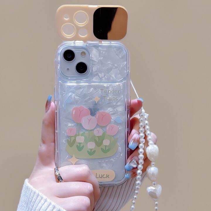 เคสโทรศัพท์มือถือ-กันกระแทก-ลายดอกทิวลิป-พร้อมกระจก-สําหรับ-iphone-12-13-14-7-8-se2020-xr-xs