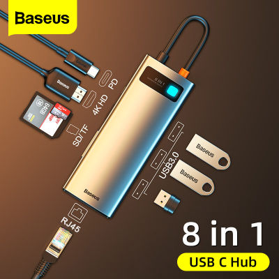 Baseus USB Hub รองรับ HDMI 4K Type C ถึง USB 3.0 Splitter PD 100W Dock Station สำหรับ Pro Air M1 8654พอร์ตใน1 HUB