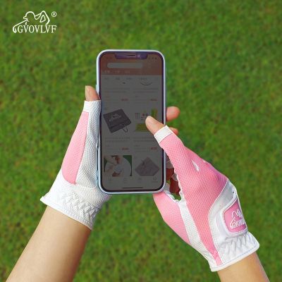 GVOVLVF1 Pair Golf S For Women Half 1/3 Finger Soft Leather Breathable For Better Grip And Club Control Fit Ladies Girls