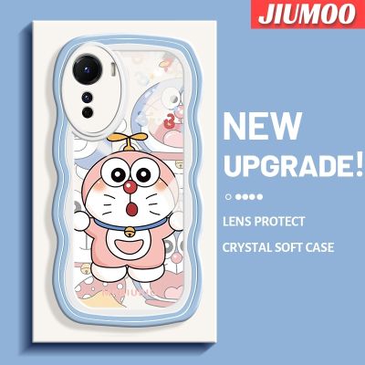 JIUMOO เคสสำหรับ Vivo Y35 Y16 5G Y56 5G ลายโดราเอมอนสีชมพูน่ารักแฟชั่นสีสันสดใสขอบครีมปลอกซิลิโคนป้องกันเลนส์กล้องเคสโปร่งใสนิ่มกันกระแทกเคสโทรศัพท์แบบใส