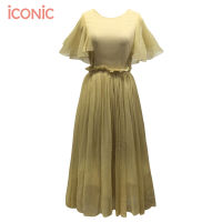 iCONiC YELLOW GLITTER DRESS #5313 ชุดเดรส สีเหลืองทอง ผ้ากลิตเตอร์ ทรงหลวม ผูกเอว อก34-38นิ้ว เอว27-31นิ้ว ยาว120ซม. เดรสออกงาน ชุดราตรี เดรสไฮโซ เดรสงานแต่ง