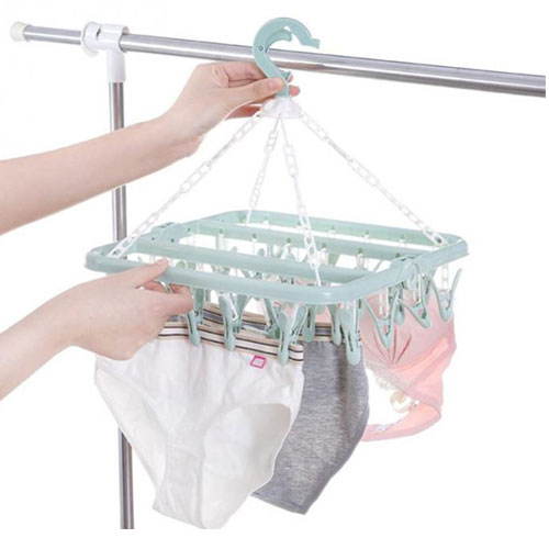 32 Clips Folding Clothes Hanger Children Adults Dryer Windproof Socks  Underwear Plastic Drying Rack