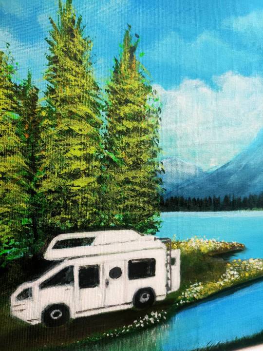 ภาพเขียนสีอะคริลิค-ทิวทัศน์ทะเลสาบ-14-canvas-size-30x40-cm
