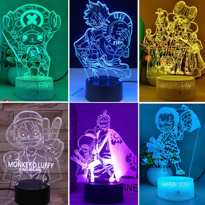 HZ One Piece Lamp Night Lights LED Acrylic Desk USB 3D Anime Remote Lighting Monkey D Luffy Roronoa Zoro Nami Chopper Gift ZH(Note: The panel and base must be purchased separately）