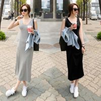 Women Tank Robe Elegant Casual Dress Sleeveless Slim Maxi Dress Thin