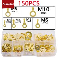 150PCS M3 M4 M5 M6 M8 M10 Circle Ring Lugs Eyes Copper Crimp Terminals Cable Lug Wire Connector Non-insulated Assortment DIY Kit