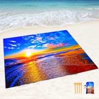 Beach Blanket Waterproof Sandproof Picnic Blankets with Sand Pockets and Stakes Beautiful Sunset Beach Outdoor Pad for Seaside Sleeping Pads