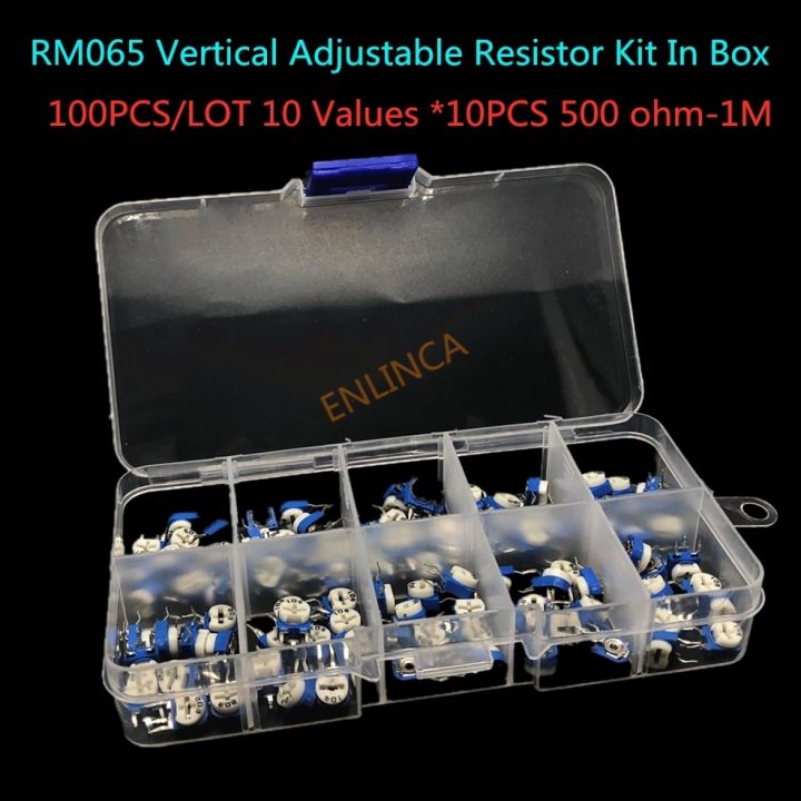 100pcs-lot-10-values-x10pcs-rm065-vertical-adjustable-resistor-kit-in-box-500-ohm-1m-ohm-multiturn-trimmer-potentiometer-set