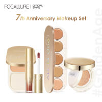 FOCALLURE Official Store 7th Anniversary 4PCS Makeup Set Including Matte Lipstick Concealer High Coverage Poreless BB Cushion Compact Powder Oil-control #GoldenAge