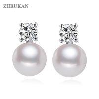 Natural Pearl Stud Earrings AAAA Freshwater pearls 8-9mm 925 Sterling Silver Earrings for women Jewelry Gift ZHRUKAN