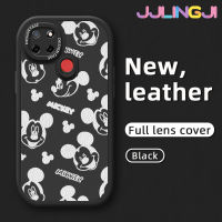 Jjlingji เคสสำหรับ Realme C12 C25s C25 Narzo 20 Narzo 30A Narzo 50A กระแสแฟชั่นลายมิกกี้เมาส์ใหม่ฝาครอบ Lensa Kontak หนังดีไซน์ใหม่โทรศัพท์ดีไซน์ด้านข้างกล้องบางป้องกันเคสกันกระแทก