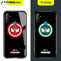 สำหรับ Realme C3เคสมือถือส่องสว่างเรืองแสงในที่มืด Marvel Avenger โลโก้ซูเปอร์ฮีโร่เคสมันวาวสไปเดอร์แมนไอรอนแมนกระจกเทมเปอร์ธอร์เคสฝาหลัง