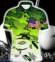 Custom Name Green Camo American Flag 4th July Aop Polo Shirt For Men And Women