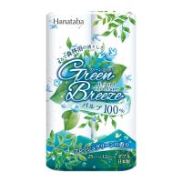 Hanataba Green Breeze ทิชชู่กระดาษชำระญี่ปุ่น กลิ่นFresh green ละลายน้ำได้ หนา2ชั้น 25เมตร 12ม้วน