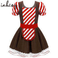 Gingerbread เครื่องแต่งกายเด็กสาววันหยุดคุกกี้บทบาทเล่นแต่งตัว Leotard Tutu ชุดคริสต์มาสฮาโลวีนลูกไม้ Trim Maid Cosplay