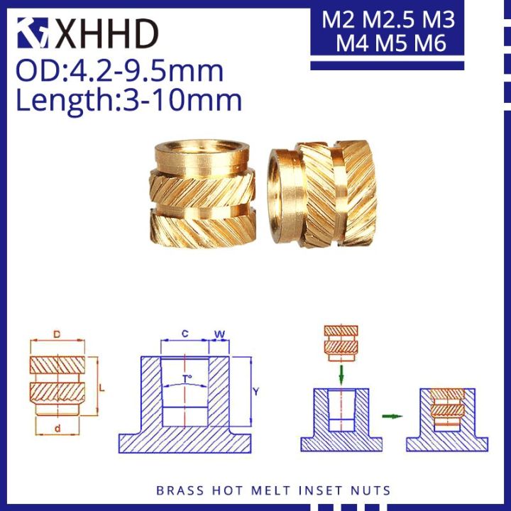 m2-m2-5-m3-m4-m5-m6-brass-insert-nut-hot-melt-heat-embedded-injection-molded-plastic-case-metric-knurled-thread-copper-nut-nails-screws-fasteners
