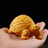 Money Turtle Lucky Turtle wooden statue wood Sculpture Chinese wood Carving Miniature Small Tortoise yellow