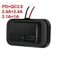 PD Type-C 4.8A 3.1A ช่องเสียบที่ชาร์จ USB 12V 24V สำหรับรถยนต์มอเตอร์ไซค์รถรถกะบะเอทีวีเรือ RV รถบัสเต้าเสียบอะแดปเตอร์ไฟฟ้ากันฝุ่น