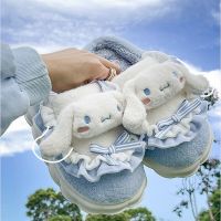 卍☸ Kawaii Sanrio Kuromi Slippers Cinnamoroll Plush Home Cotton Indoor Women Anti-Sli Shoes Hello Kitty Slippers Girl Christmas Gift