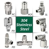 304 Stainless Steel Air Hose Fitting PC PCF PL SL Pneumatic Pipe Connector 1/8 1/4 3/8 1/2 M5 BSP Quick Release Tube Fittings Hand Tool Parts Accessor