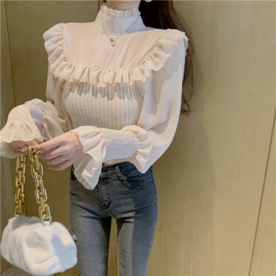 Kimutomo Women Elegant Knitted Sweater Spring  Chic New Fashion Female Half Turtleneck Lantern Sleeve Fus Tops