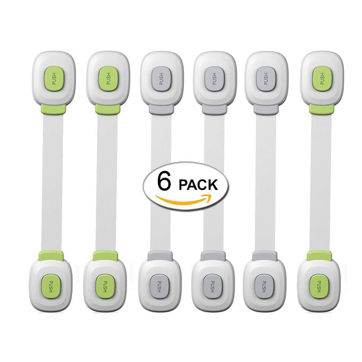 White Appliances 6-Pack Baby Safety Locks Fridge and Oven Toilet Seat Tools Not Required Drawers 3M Adhesive with Adjustable Strap and Latch System Child Proof Cabinets 