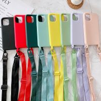 【Great. Cell phone case】สีทึบ C Rossbody สายคล้องโทรศัพท์กรณีสำหรับ iPhone 12 11 Pro Max XR XS Max X 7 8บวกเชือกเส้นเล็กสร้อยคอเชือกผิวรู้สึกกรณี