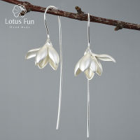 Lotus Fun 18K Gold Elegant Magnolia Flower Dangle Earrings Real 925 Sterling Silver Designer Fine Jewelry Earrings for Women