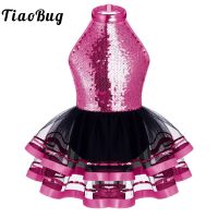 【DT】Kids Girls Sequins Halter Ballet Dance Tutu Dress Shiny Gymnastics Leotard Glitter Modern Latin Jazz Dancing Costume Dancewear  hot!