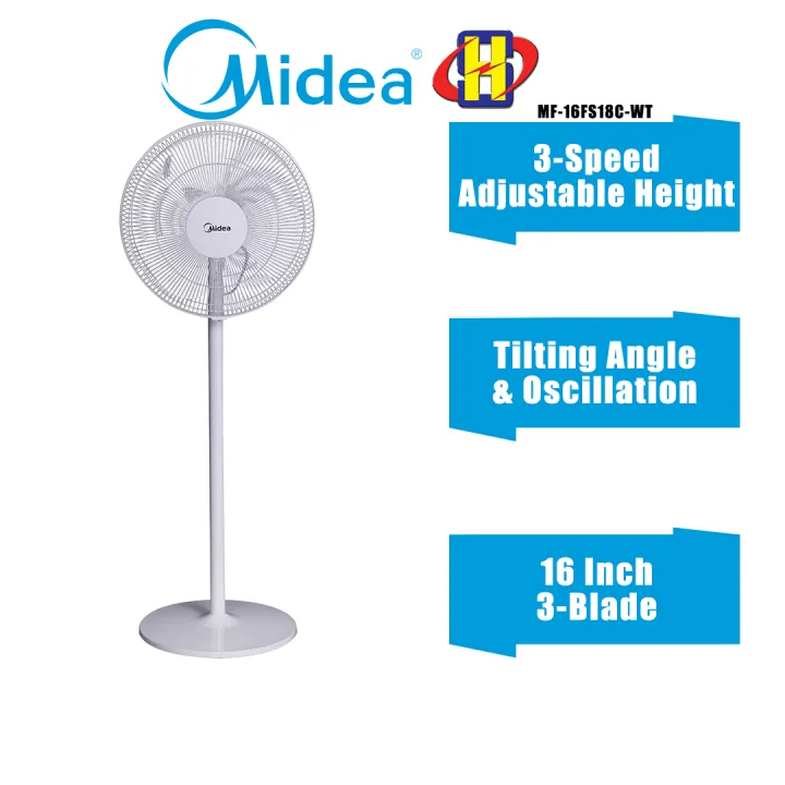 Midea Stand Fan Mf 16fs18c Bk Mf 16fs18c Wt Mf 16fs18c 50w Both Tilting Angle Oscillation Stand Fan Kipas 电风扇 Lazada