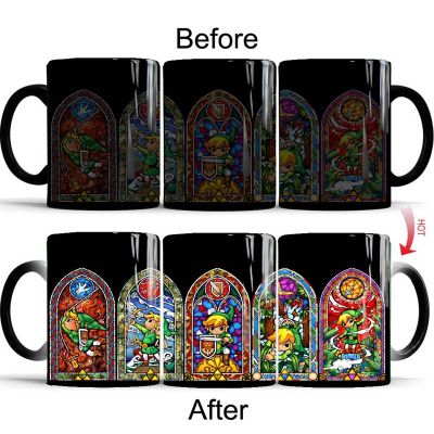 【High-end cups】ใหม่350มิลลิลิตรน่ารัก Zelda สีเปลี่ยนแก้ววิเศษกาแฟนมแก้วเซรามิกแปลกความร้อนเปลี่ยนสีถ้วยชาของขวัญสำหรับเพื่อน