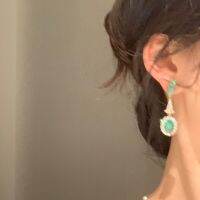 Moonlight Pine Room Vintage Baroque Romantic Blue Green Heavy Gem Earrings Gentle Ear Clip Temperament High Grade Earrings Female WU7H WU7H TIP4 TIP4