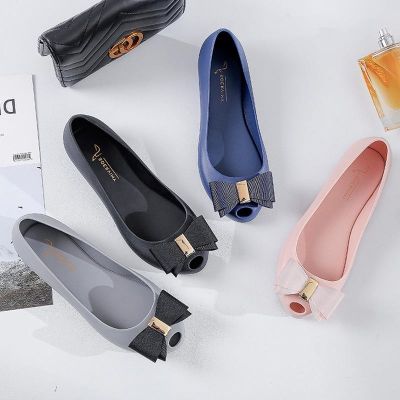 xie female 2022 new frosted bow jelly shoes han edition fish mouth wedge antiskid shallow plastic foreign trade ♨