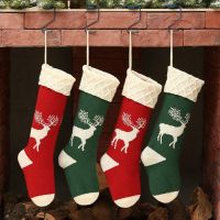 Christmas Stocking Red Xmas Gifts Kids Candy Bag Elk Pocket Hanging Ornaments Christmas Decorations for Home New Year 2023 Socks Tights